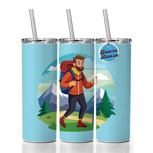 Hiker Hiking Backpacking Man Skinny Tumbler 20oz with Straw Insulated Water Bottle Gift