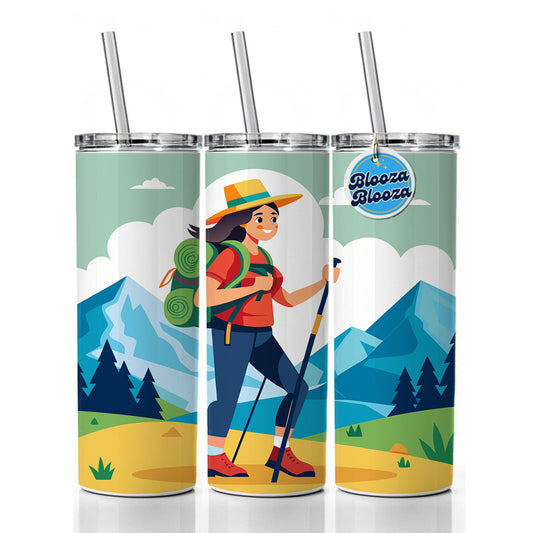 Hiker Hiking Backpacking Woman Skinny Tumbler 20oz with Straw Insulated Water Bottle Gift