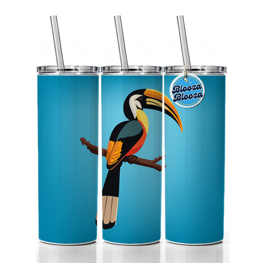 Hornbill Bird on Branch Skinny Tumbler 20oz with Straw Insulated Water Bottle Gift