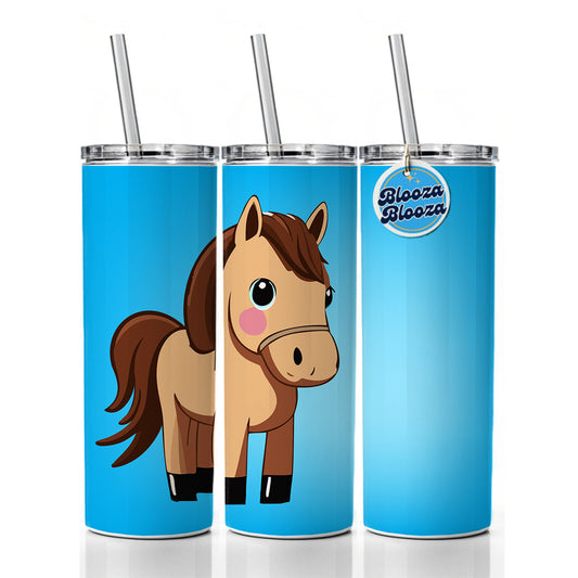 Horse Chibi Cute Standing Skinny Tumbler 20oz with Straw Insulated Water Bottle Gift