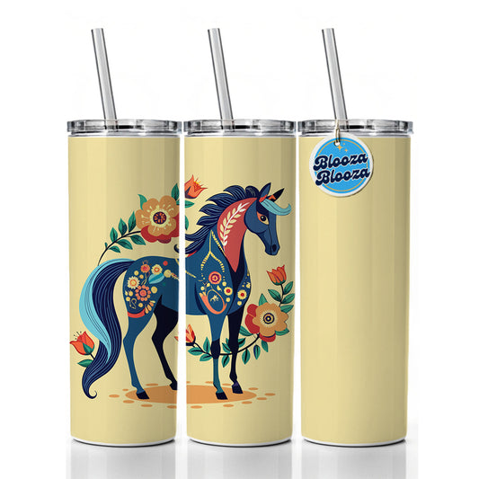 Horse Floral Flowers Cottagecore Country Western Skinny Tumbler 20oz with Straw Insulated Water Bottle Gift