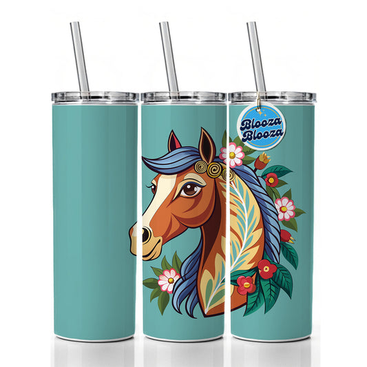 Horse Head Floral Flowers Cottagecore Country Western Skinny Tumbler 20oz with Straw Insulated Water Bottle Gift