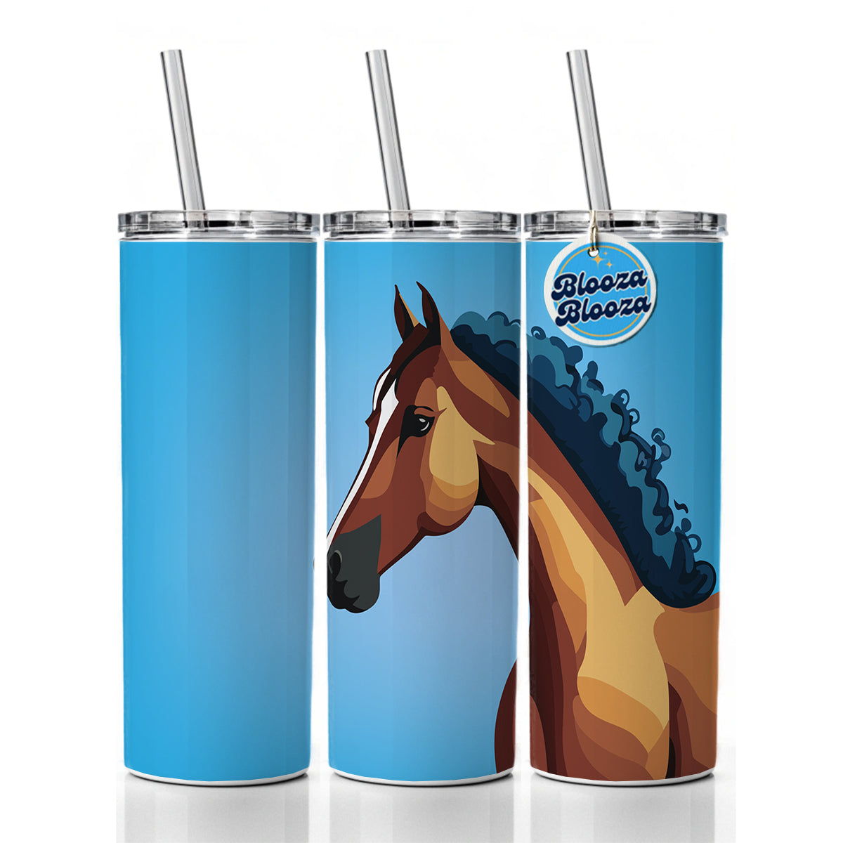 Horse Head Portrait Skinny Tumbler 20oz with Straw Insulated Water Bottle Gift