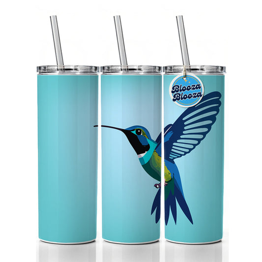 Hummingbird Blue Skinny Tumbler 20oz with Straw Insulated Water Bottle Gift