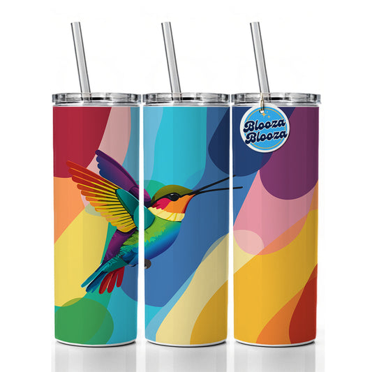 Hummingbird Rainbow Skinny Tumbler 20oz with Straw Insulated Water Bottle Gift