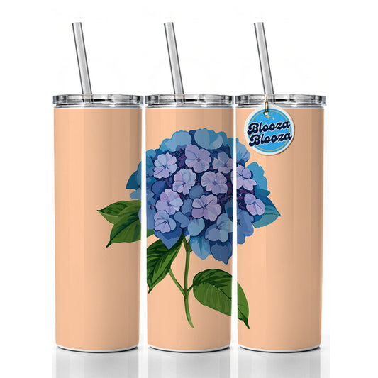 Hydrangea Flower Blue Skinny Tumbler 20oz with Straw Insulated Water Bottle Gift