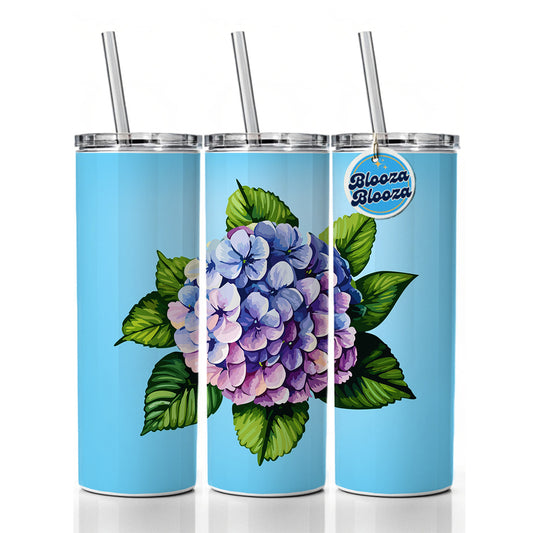 Hydrangea Flower Watercolor Skinny Tumbler 20oz with Straw Insulated Water Bottle Gift