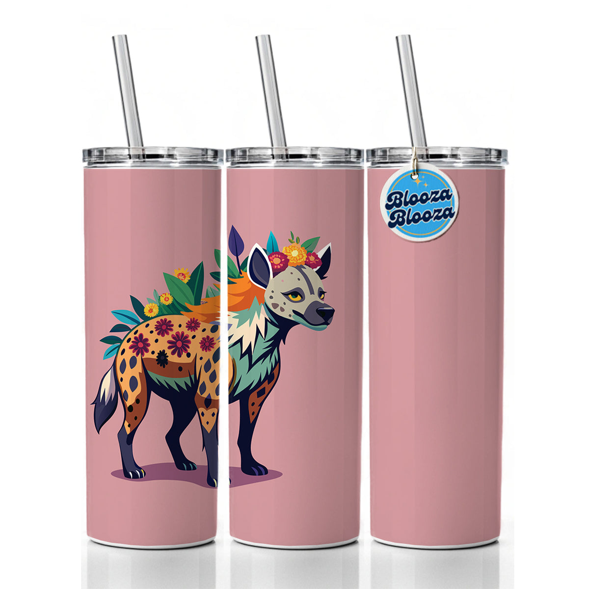 Hyena Floral Flowers Skinny Tumbler 20oz with Straw Insulated Water Bottle Gift