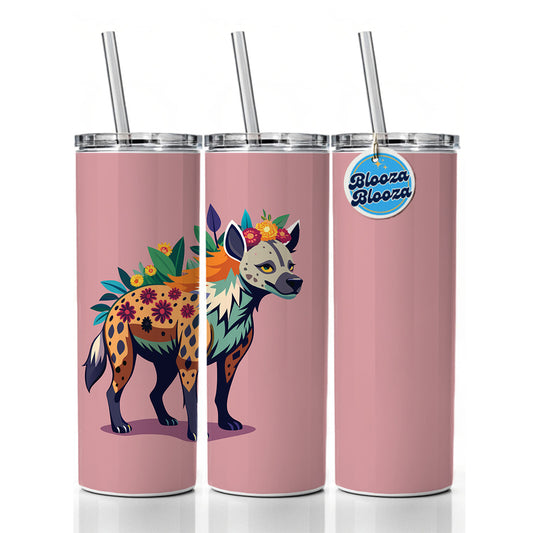 Hyena Floral Flowers Skinny Tumbler 20oz with Straw Insulated Water Bottle Gift