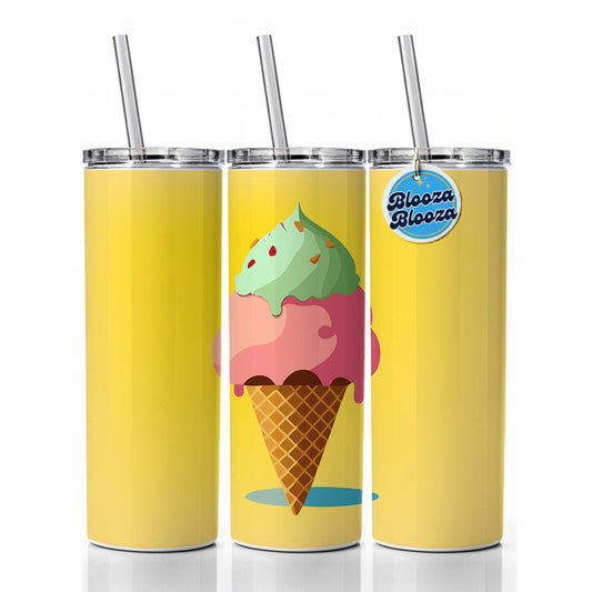 Ice Cream Cone Two Scoops Skinny Tumbler 20oz with Straw Insulated Water Bottle Gift
