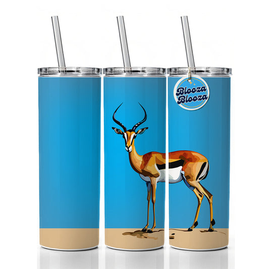 Impala Watercolor Africa Animal Skinny Tumbler 20oz with Straw Insulated Water Bottle Gift