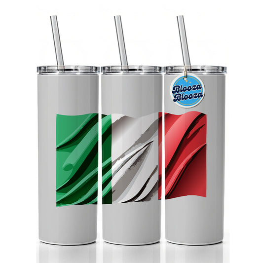 Italy Italian Flag Waving Skinny Tumbler 20oz with Straw Insulated Water Bottle Gift