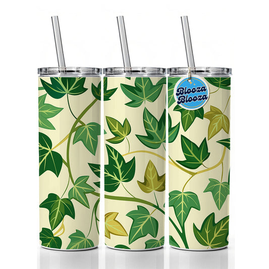 Ivy Vines Pattern Skinny Tumbler 20oz with Straw Insulated Water Bottle Gift