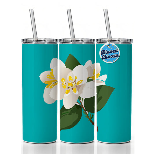 Jasmine White Flowers Skinny Tumbler 20oz with Straw Insulated Water Bottle Gift