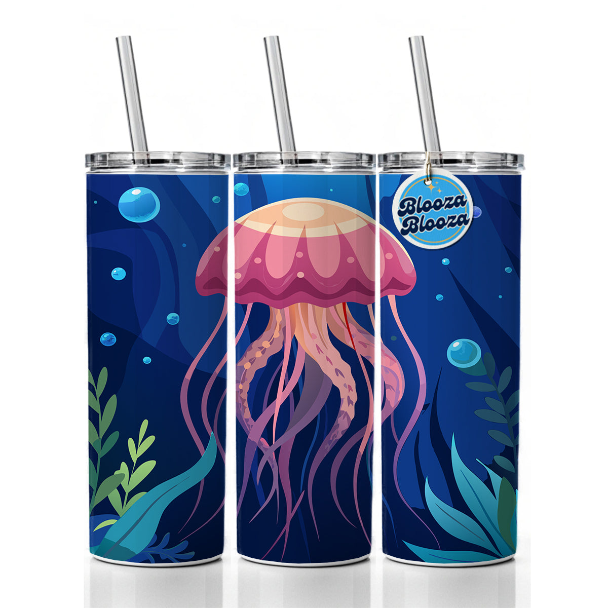 Jelly Fish in Ocean Skinny Tumbler 20oz with Straw Insulated Water Bottle Gift