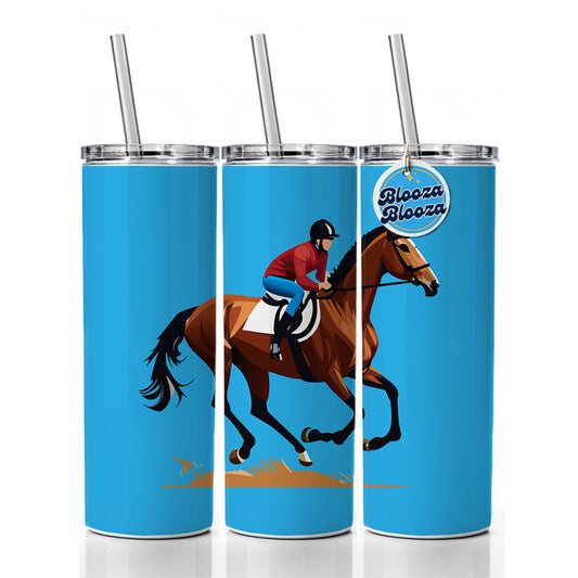 Jockey Riding Horse Racing Man Skinny Tumbler 20oz with Straw Insulated Water Bottle Gift