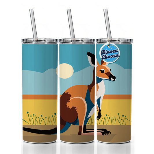 Kangaroo Australia Skinny Tumbler 20oz with Straw Insulated Water Bottle Gift