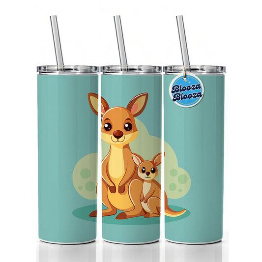Kangaroo Mom and Baby Skinny Tumbler 20oz with Straw Insulated Water Bottle Gift