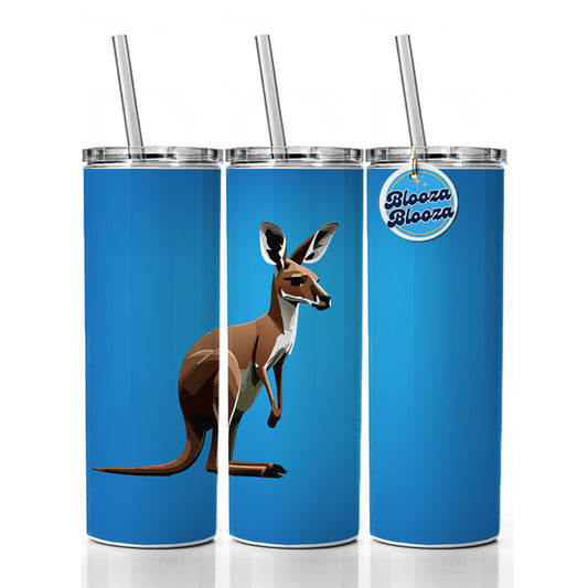 Kangaroo Standing Animal Skinny Tumbler 20oz with Straw Insulated Water Bottle Gift