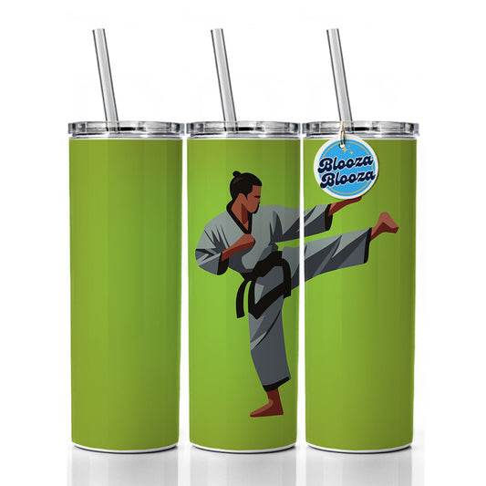 Karate Man Kick Skinny Tumbler 20oz with Straw Insulated Water Bottle Gift