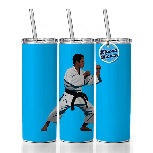 Karate Man Skinny Tumbler 20oz with Straw Insulated Water Bottle Gift