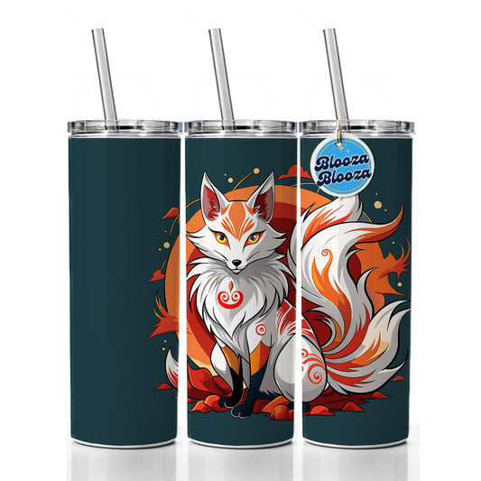 Kitsune Fox Japanese Folklore Skinny Tumbler 20oz with Straw Insulated Water Bottle Gift