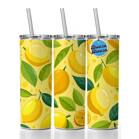 Lemons Fruit Scattered Pattern Skinny Tumbler 20oz with Straw Insulated Water Bottle Gift