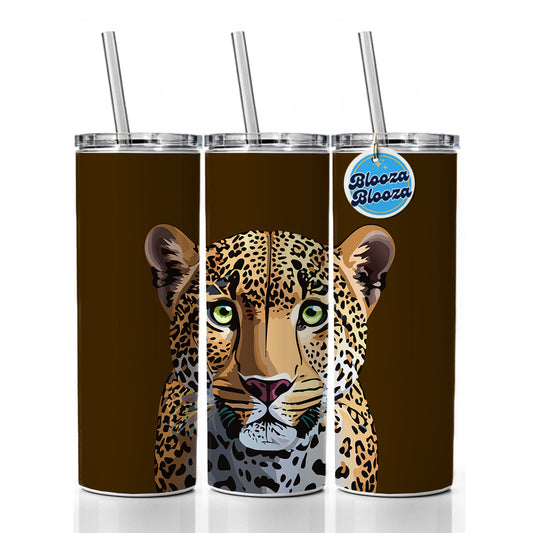 Leopard Cheetah Face Big Cat Skinny Tumbler 20oz with Straw Insulated Water Bottle Gift