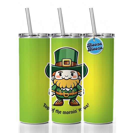 Leprechaun Irish Top of the Morning Funny St Patrick's Day Skinny Tumbler 20oz with Straw Insulated Water Bottle Gift