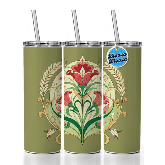 Light Floral Art Nouveau Flowers Elegant Skinny Tumbler 20oz with Straw Insulated Water Bottle Gift