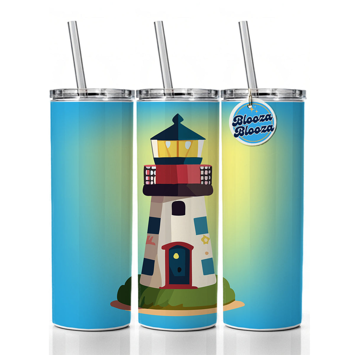 Lighthouse Light House Landmark Ocean Skinny Tumbler 20oz with Straw Insulated Water Bottle Gift