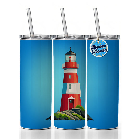 Lighthouse Light House Red White Skinny Tumbler 20oz with Straw Insulated Water Bottle Gift