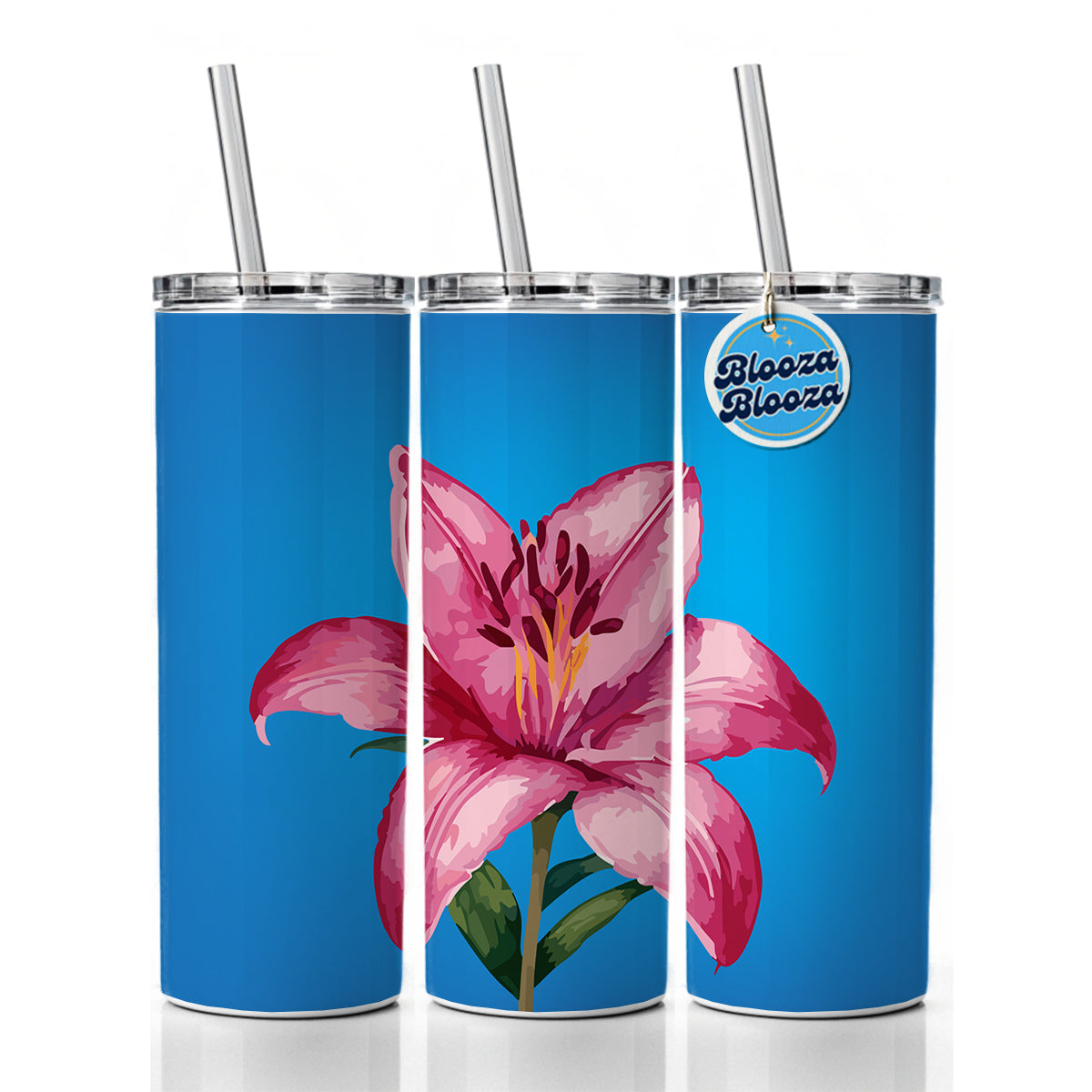 Lily Pink Flower Skinny Tumbler 20oz with Straw Insulated Water Bottle Gift