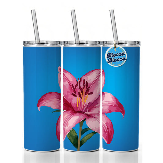 Lily Pink Flower Skinny Tumbler 20oz with Straw Insulated Water Bottle Gift
