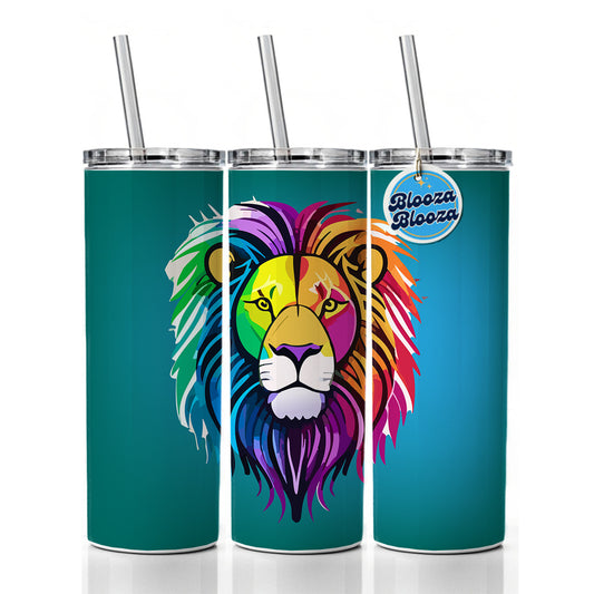 Lion Head Colorful Skinny Tumbler 20oz with Straw Insulated Water Bottle Gift