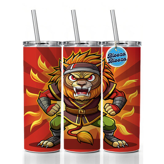 Lion Ninja Fighting Warrior Skinny Tumbler 20oz with Straw Insulated Water Bottle Gift