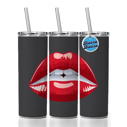 Lips Red Lipstick Mouth Skinny Tumbler 20oz with Straw Insulated Water Bottle Gift