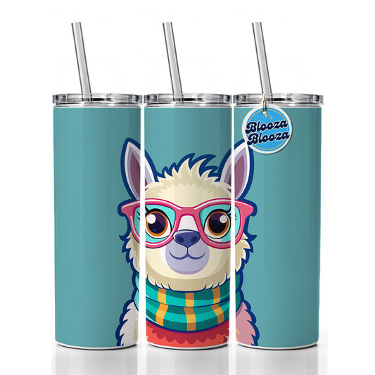 Llama Cute Wearing Glasses Skinny Tumbler 20oz with Straw Insulated Water Bottle Gift