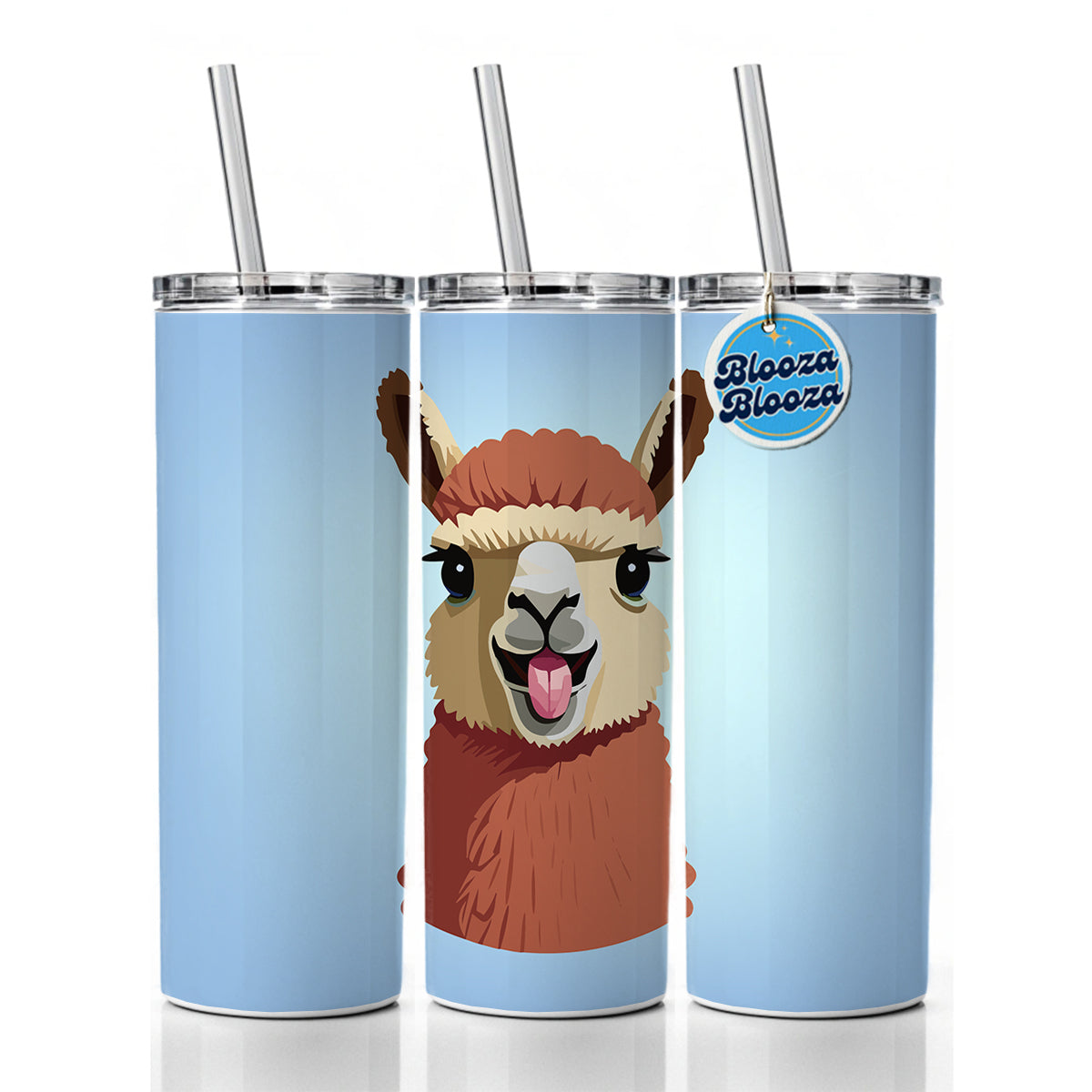 Llama Tongue Sticking Out Skinny Tumbler 20oz with Straw Insulated Water Bottle Gift
