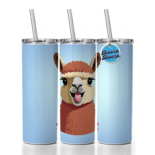 Llama Tongue Sticking Out Skinny Tumbler 20oz with Straw Insulated Water Bottle Gift
