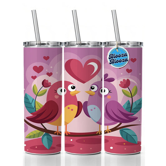 Love Birds Valentines Day Anniversary Wedding Skinny Tumbler 20oz with Straw Insulated Water Bottle Gift