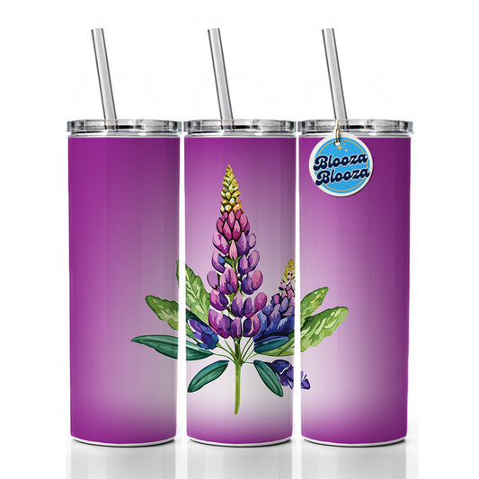 Lupine Plant Flower Watercolor Skinny Tumbler 20oz with Straw Insulated Water Bottle Gift