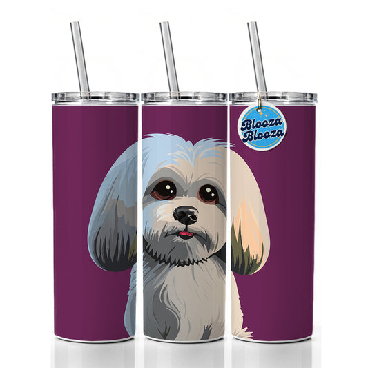 Maltese Dog Cute Skinny Tumbler 20oz with Straw Insulated Water Bottle Gift