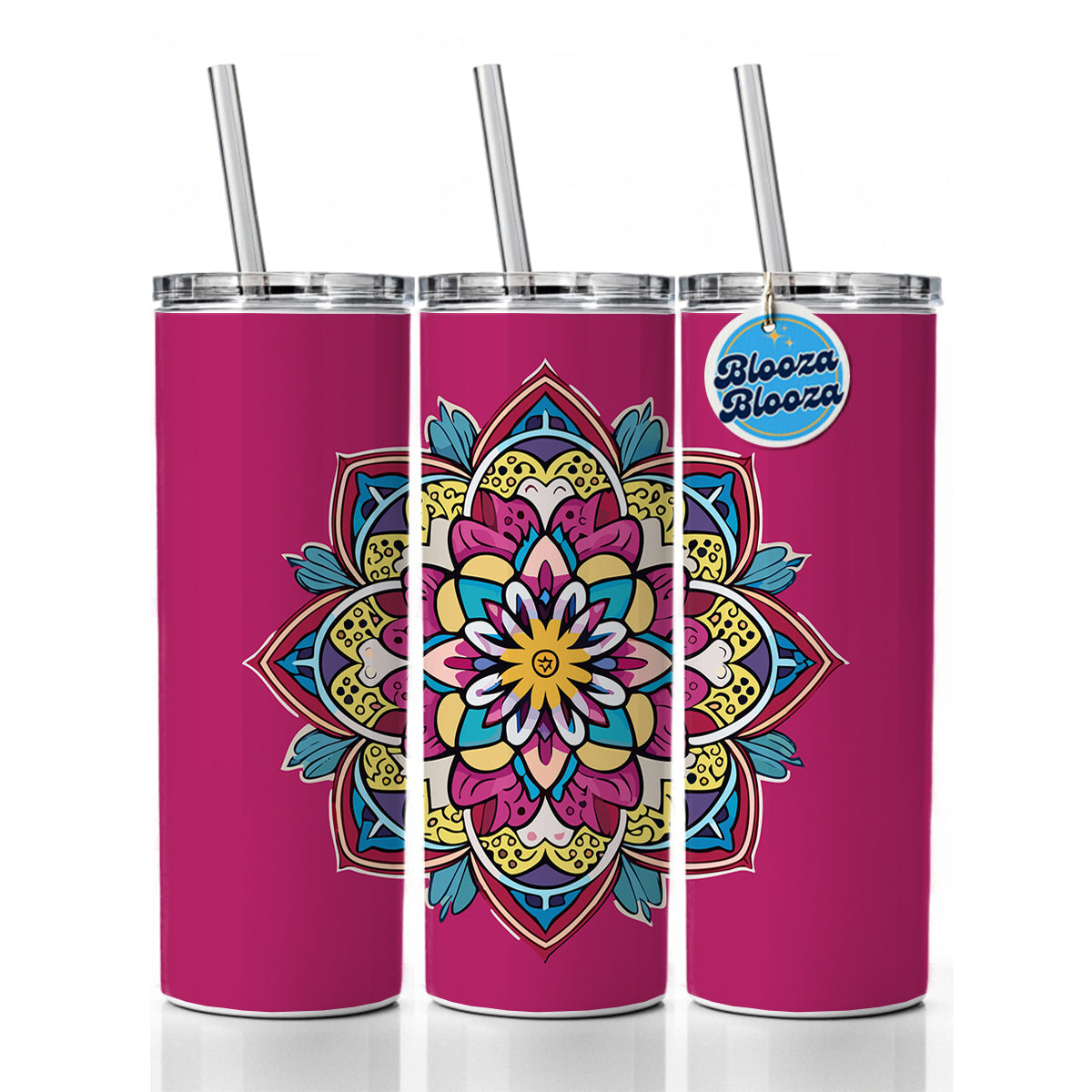 Mandala Colorful Beautiful Skinny Tumbler 20oz with Straw Insulated Water Bottle Gift