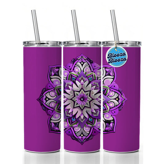 Mandala Purple Skinny Tumbler 20oz with Straw Insulated Water Bottle Gift