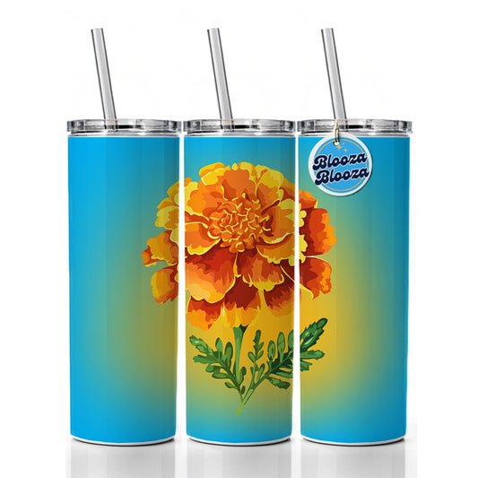 Marigold Flower Watercolor Orange Skinny Tumbler 20oz with Straw Insulated Water Bottle Gift
