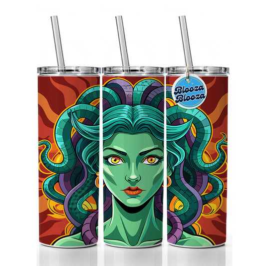 Medusa Gorgon Snake Hair Greek Mythology Skinny Tumbler 20oz with Straw Insulated Water Bottle Gift