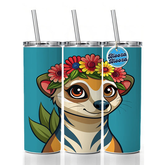 Meerkat Floral Flowers Skinny Tumbler 20oz with Straw Insulated Water Bottle Gift