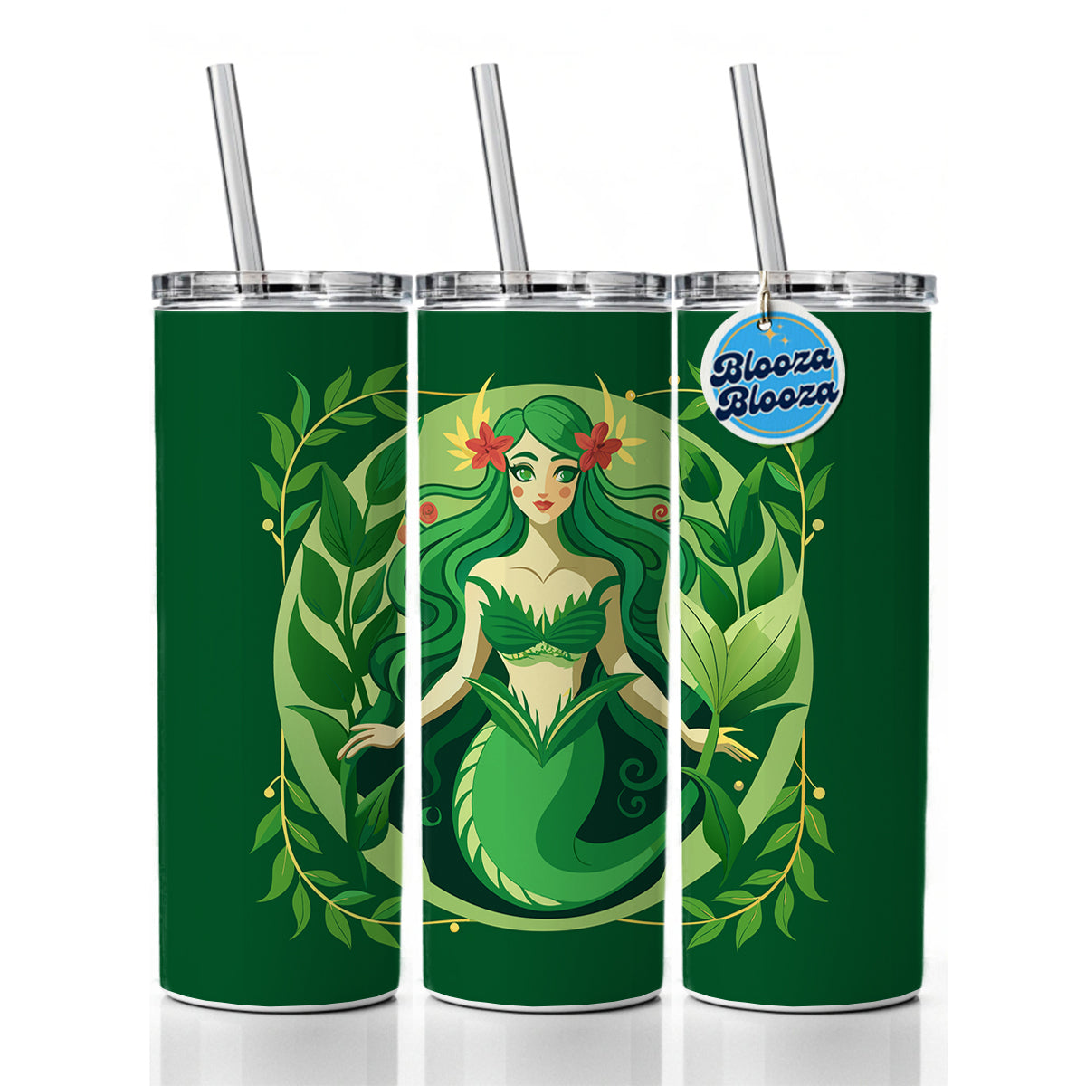 Mermaid Botanical Art Nouveau Skinny Tumbler 20oz with Straw Insulated Water Bottle Gift
