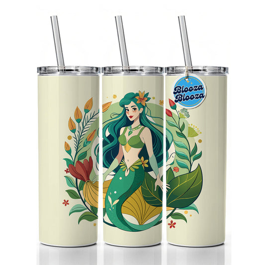 Mermaid Under Sea Botanical Art Nouveau Skinny Tumbler 20oz with Straw Insulated Water Bottle Gift